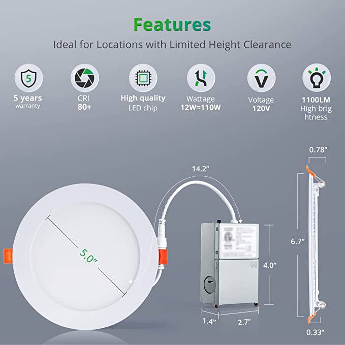 LED Recessed Downlight with Junction Box, 6 inch, 12W, Selectable CCT, 1,020 Lumens, 120 VAC