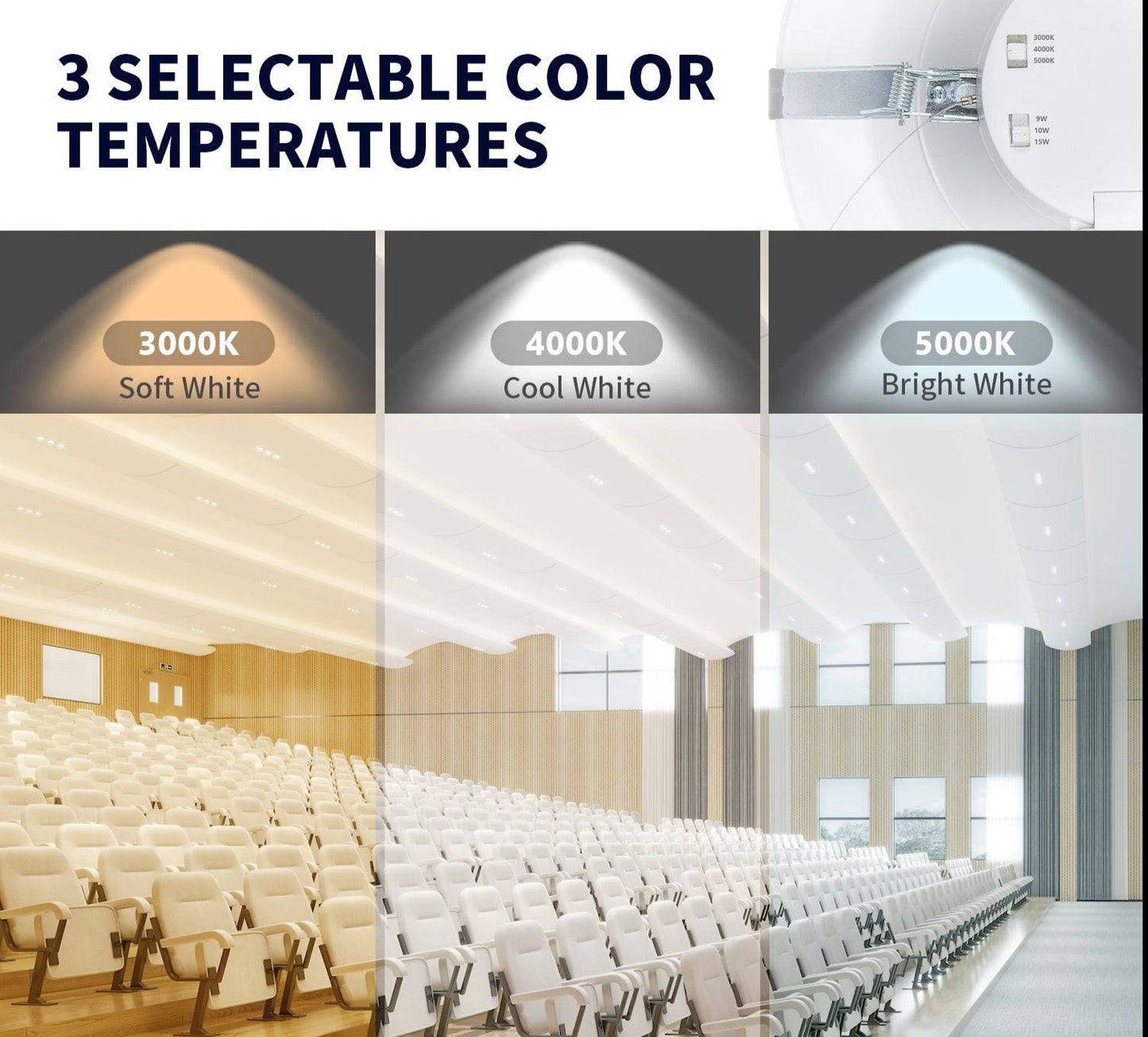 10 Inch LED Recessed Downlight with Junction Box - Selectable 22W/28W/35W and CCT, 3,700 Lumens, 120-277 VAC