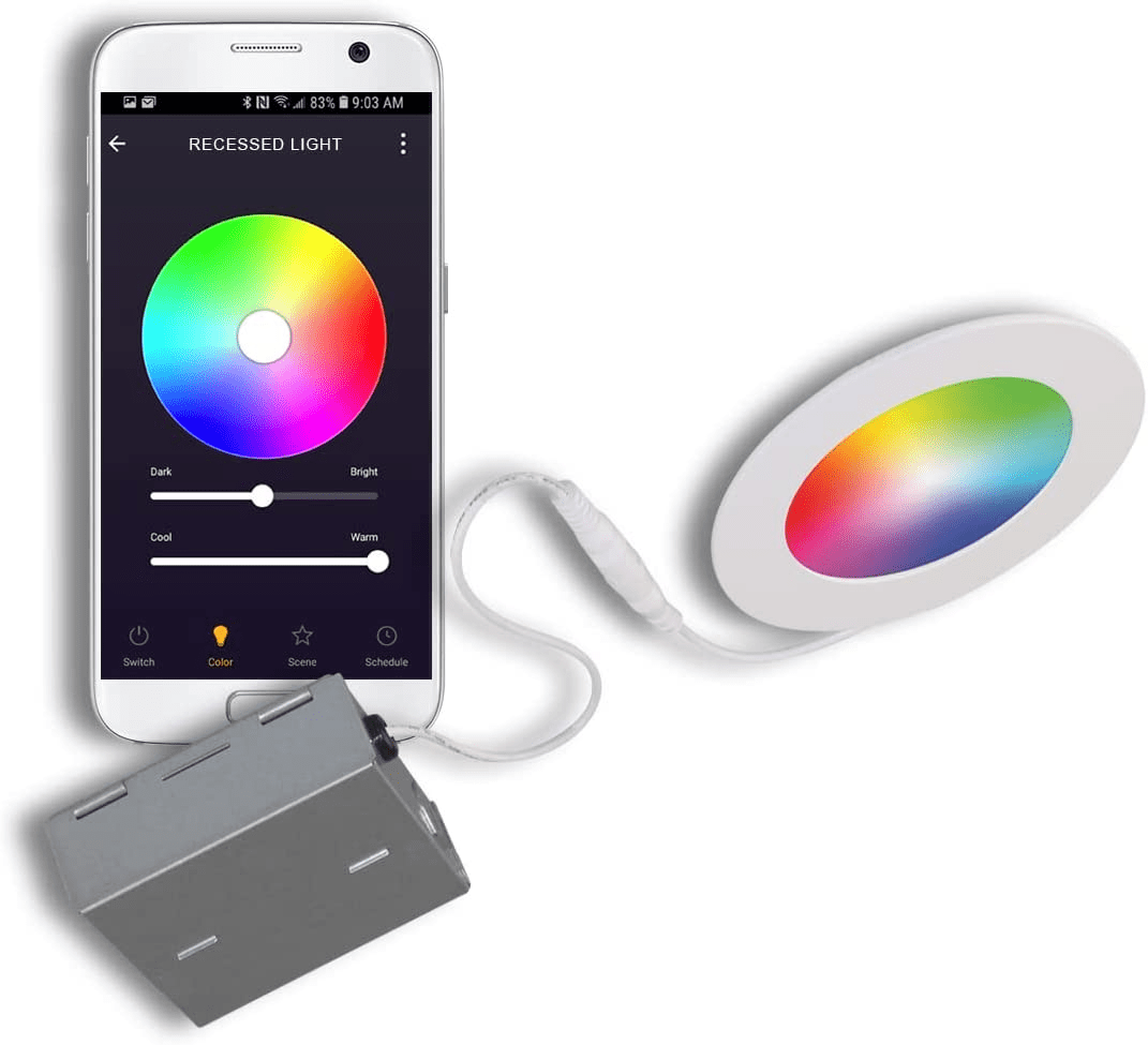 WIFI Smart LED Downlight with Junction Box, 6 Inch, 12W, RGB, 900 Lumens, 100-130 VAC