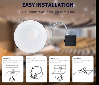 8 Inch Recessed LED Downlight with Junction Box, Selectable 16W/21W/27W and CCT, 2,000 Lumens, 120-277 VAC
