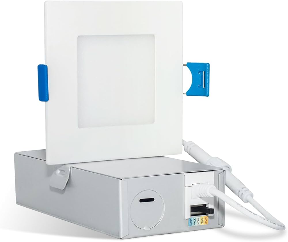 3 Inch Square Canless LED Downlight with Junction Box, 9W, 500 Lumens, 120 VAC