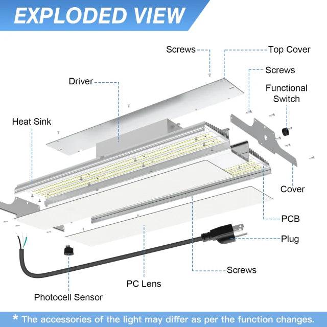LED Linear High Bay Light, 1.8ft, 200W/240W/300W, CCT 3000K/4000K/5000K, 45,000 Lumens, 100-277 VAC