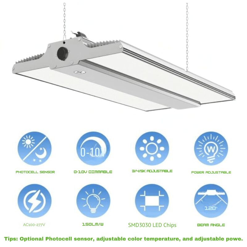 LED Linear High Bay Light, 1.2ft, 110W/130W/165W, 4000K/5000K, 24,750 Lumens, 100-277 VAC