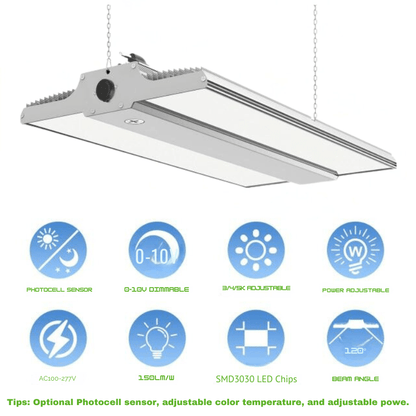 LED Linear High Bay Light, 1.2ft, 150W/120W/90W, CCT 3000K/4000K/5000K, 22,500 Lumens, 100-277 VAC