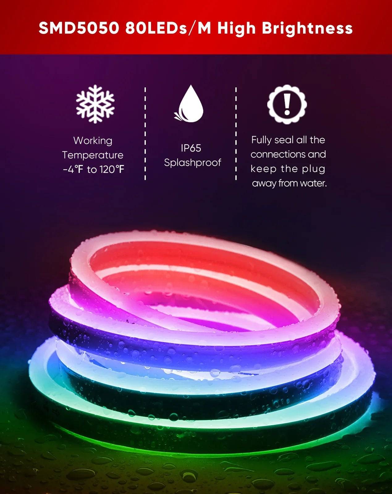 110V-120V RGBW 14 Color Changing LED Rope lights with controller - 10mmX20mm,Commercial Grade, IP65, 8.3Watts/M -Cuttable- Plug and Play and Hardwired
