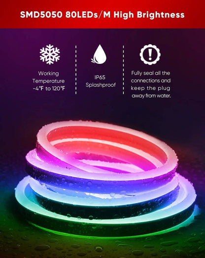 110V-120V RGBW 14 Color Changing LED Rope lights with controller - 10mmX20mm,Commercial Grade, IP65, 8.3Watts/M -Cuttable- Plug and Play and Hardwired