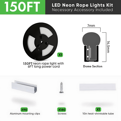 110-130V Cool White LED Neon Rope Light -6500K- 7mm x 14.5mm-7W/Meter and 220LM/W -Dimmable, Flexible, IP65 Waterproof, Cuttable for Home & Commercial Use