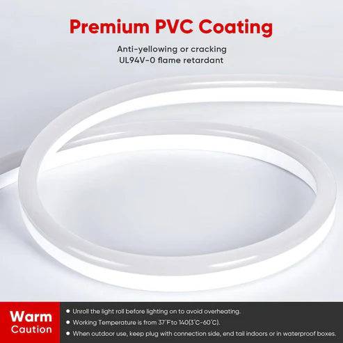 110-130V Cool White LED Neon Rope Light -6500K- 7mm x 14.5mm-7W/Meter and 220LM/W -Dimmable, Flexible, IP65 Waterproof, Cuttable for Home & Commercial Use