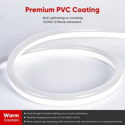 110-130V Cool White LED Neon Rope Light -6500K- 7mm x 14.5mm-7W/Meter and 220LM/W -Dimmable, Flexible, IP65 Waterproof, Cuttable for Home & Commercial Use