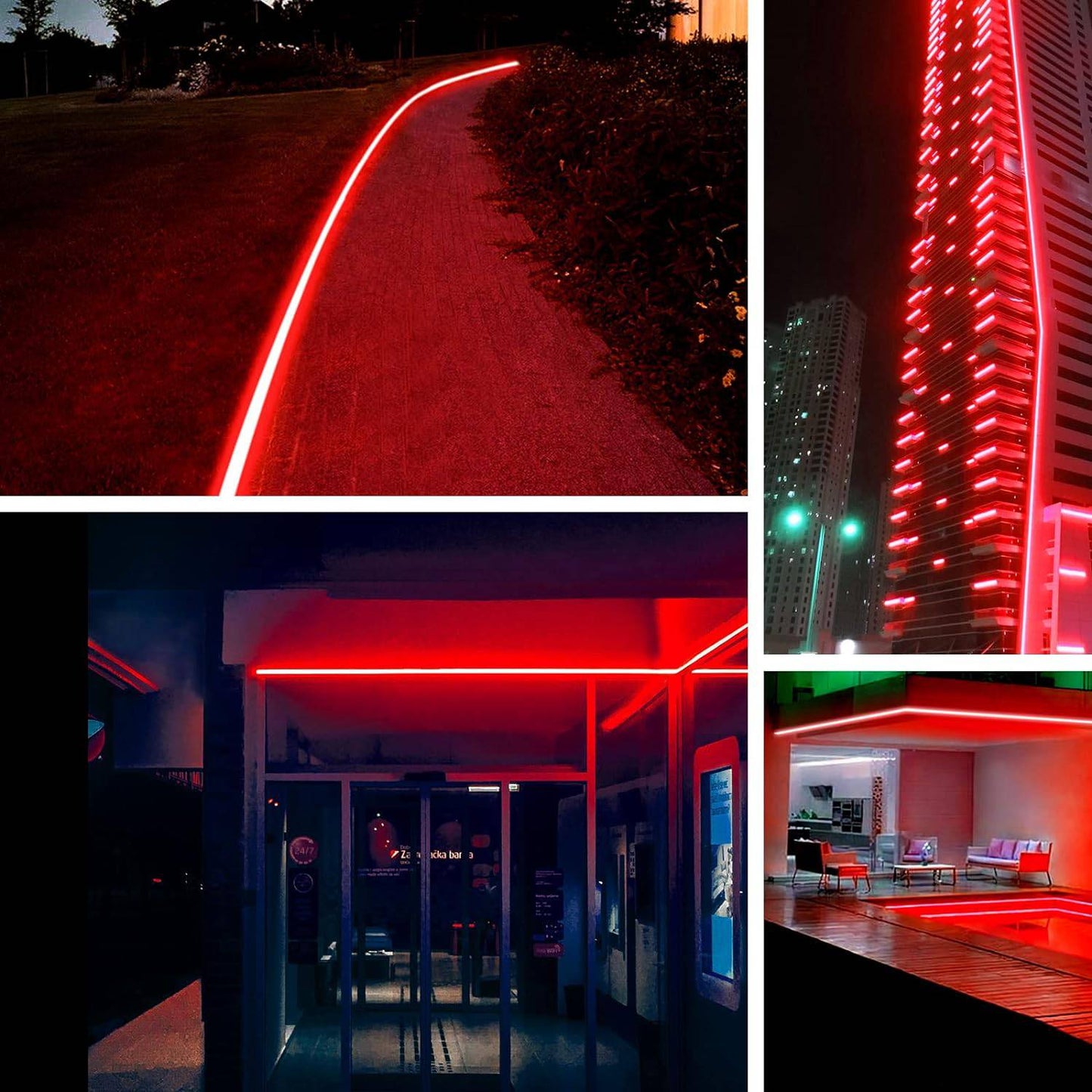 110V-120V Red Neon LED Rope Light - 8mmX16mm,Commercial Grade, IP65, 6 Watts/M -Cuttable, dimmable, could be hardwired ETL Listed- Plug and Play
