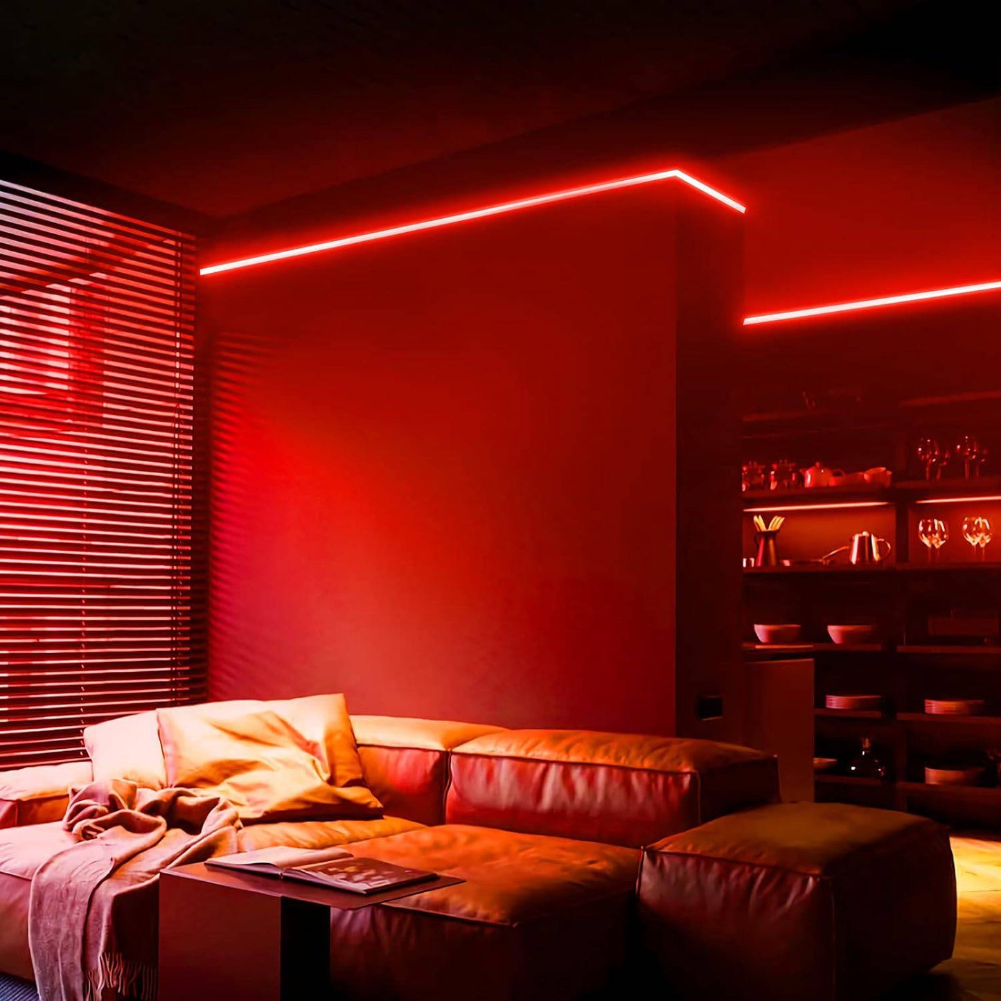 110V-120V Red Neon LED Rope Light - 8mmX16mm,Commercial Grade, IP65, 6 Watts/M -Cuttable, dimmable, could be hardwired ETL Listed- Plug and Play