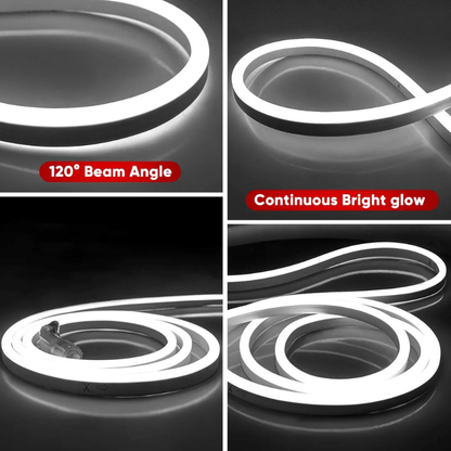110-120V Cool White LED Neon Rope Light -6300K-8mm x 16mm-6.5W/Meter and 226LM/W -Dimmable, Flexible, IP65 Waterproof, Cuttable for Home & Commercial Use