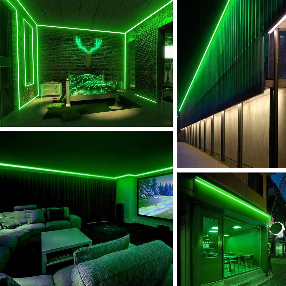 110V-120V Green Neon LED Rope Light - 8mmX16mm,Commercial Grade, IP65, 6 Watts/M -Cuttable, dimmable, could be hardwired ETL Listed- Plug and Play