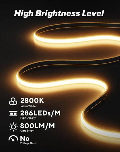 110-120V Warm White(2800K) COB LED Neon Rope(10mmX4.5mm)-Peel and Stick Tape Light, IP65 Splash Proof, Cuttable, dimmable, can hardwire