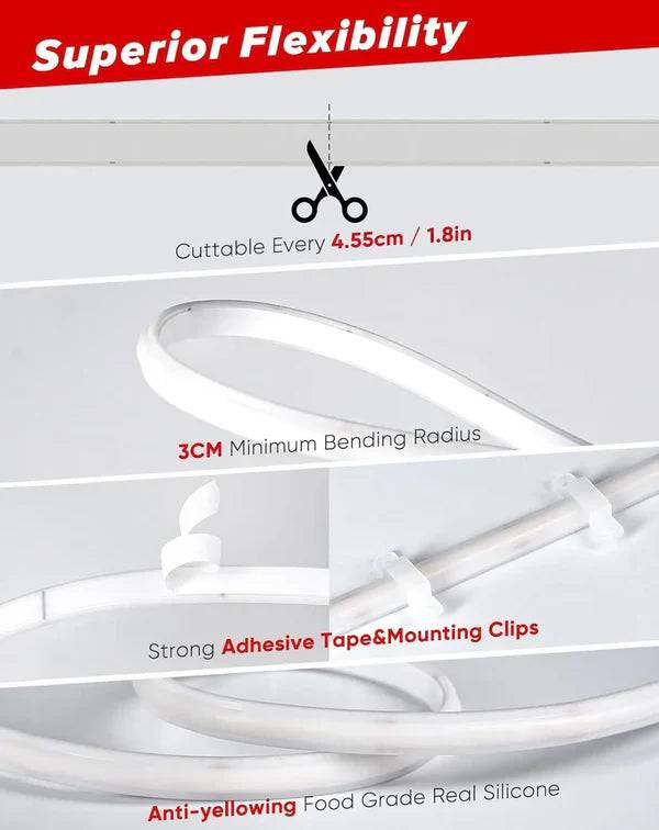 110-120V Warm White(2800K) COB LED Neon Rope(10mmX4.5mm)-Peel and Stick Tape Light, IP65 Splash Proof, Cuttable, dimmable, can hardwire