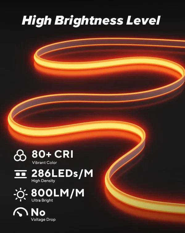 120V Ultra-Bright Amber COB LED Neon Rope Light – 800 Lumens/M