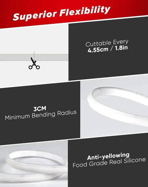 120V Ultra Bright COB LED Neon Rope Light, Ice Blue, 800 Lumens/M