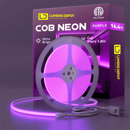 110-120V Purple COB Peel and Stick Tape Light (10mmx4.5mm),IP65, Cuttable, dimmable, flicker-free - Plug and Play and Could Be hardwired