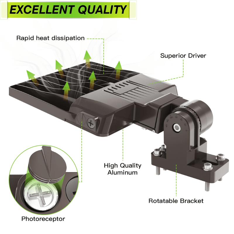 LED Parking Lot Light, 200W/150W/120W, 5000K, 28,000 Lumens, 100-277 VAC, Built-in Photocell, Slip Fitter Mount