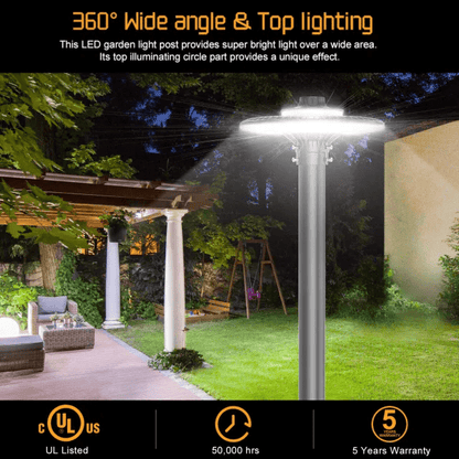 Led Post Top Light With Photocell, Selectable 80W/60W/48W, 10,089 Lumens, 100-277 VAC