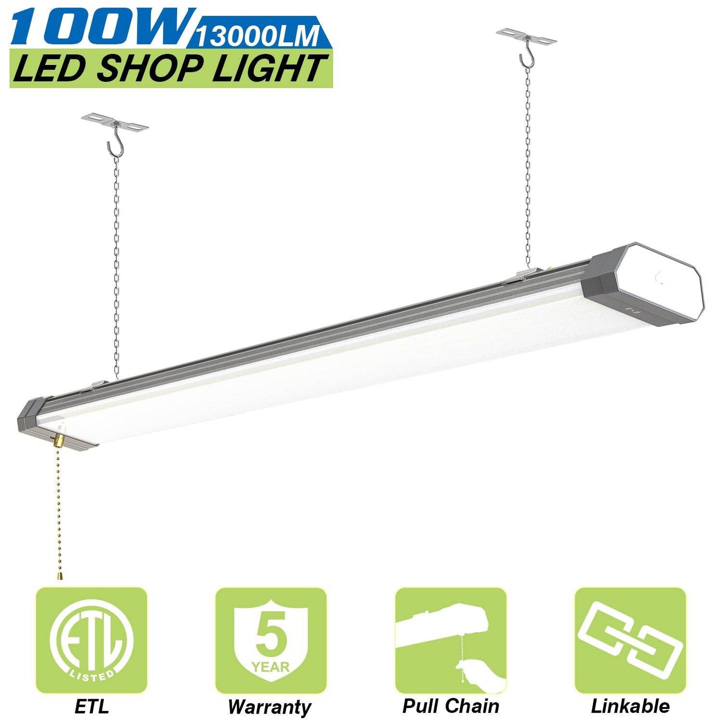 LED Shop Light - Linkable, 4ft, 100W, 5000K, 13,000 Lumens