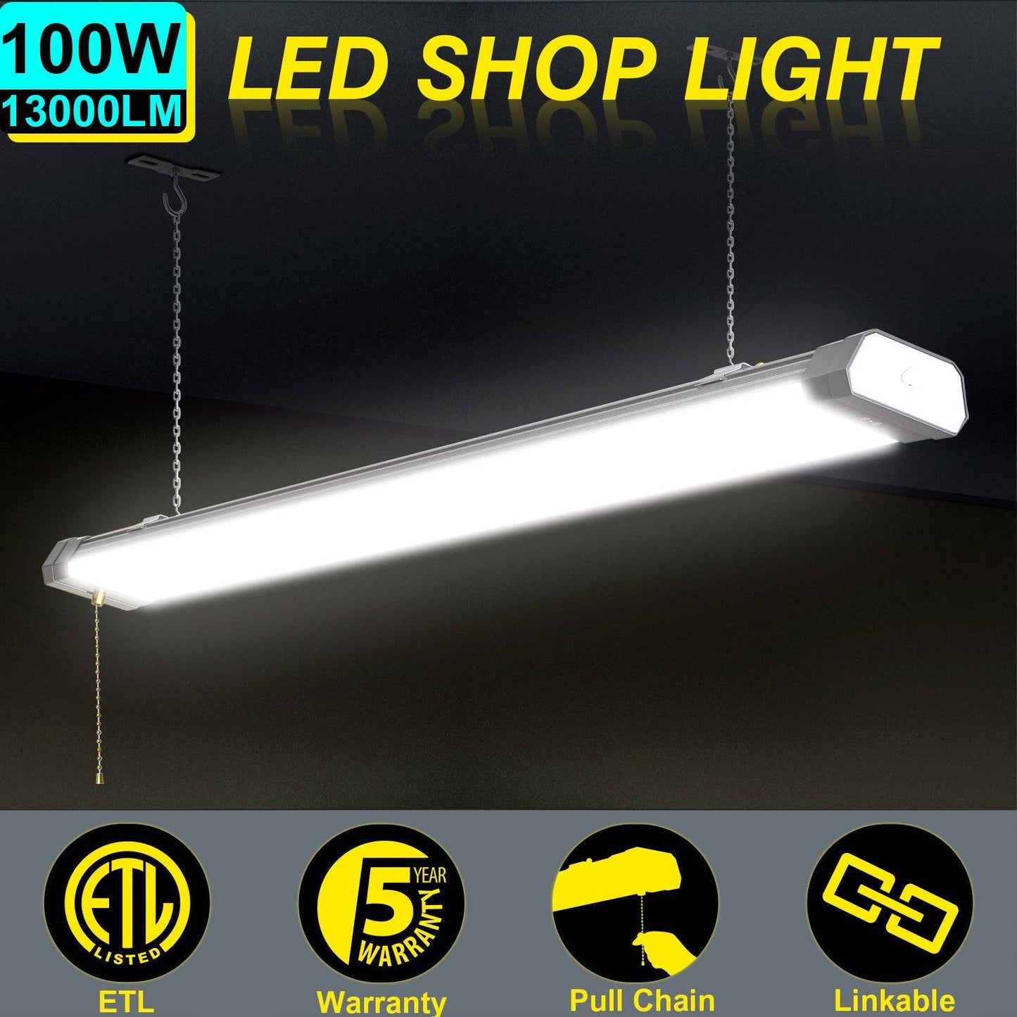 LED Shop Light - Linkable, 4ft, 100W, 5000K, 13,000 Lumens