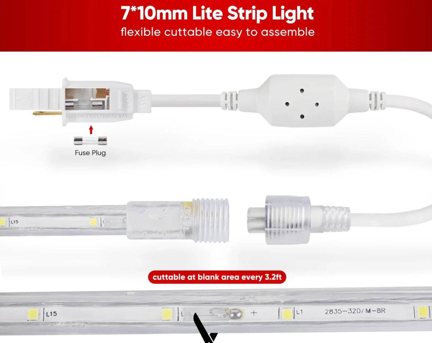 110V Lite Strip LED Light - Soft Warm 2800K Warm White, 180 Lumens/M, Ideal for Ambient Lighting