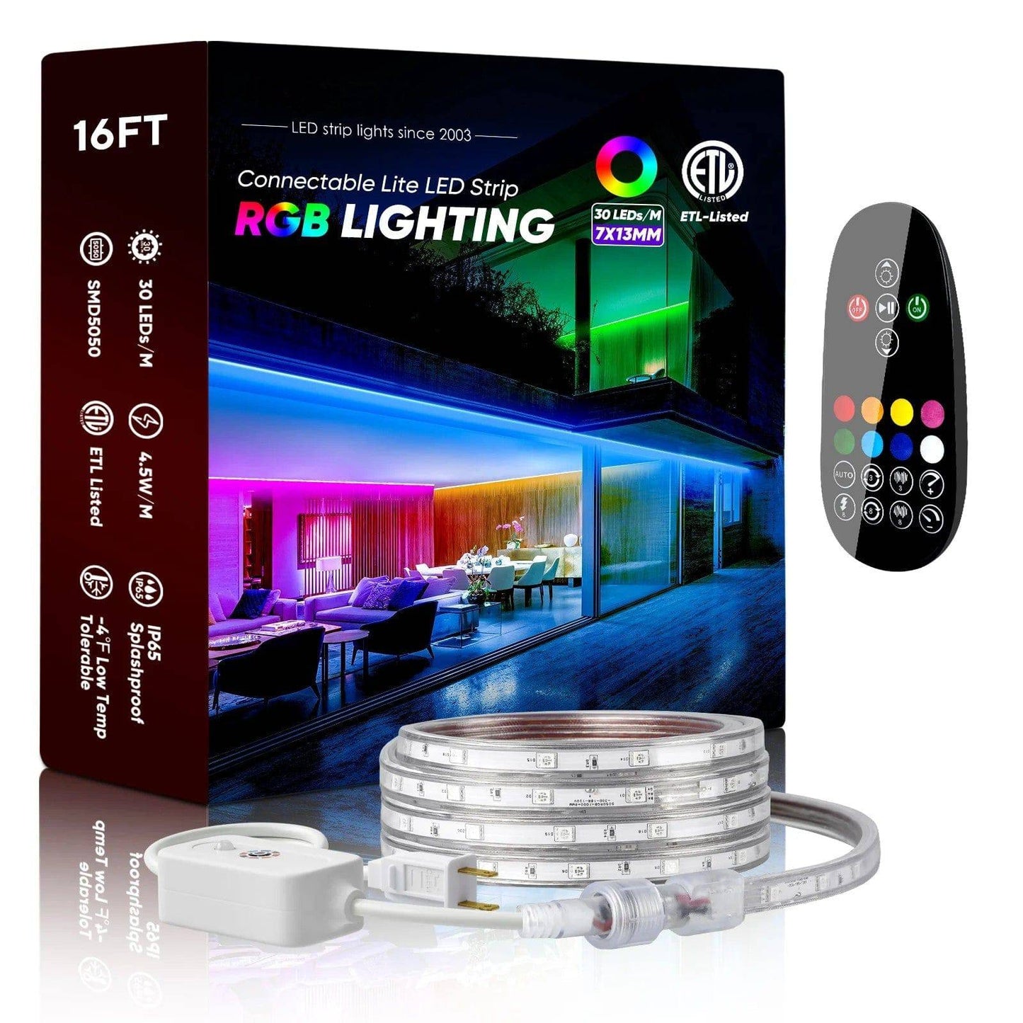 120V Dimmable RGB LED Strip Light - Soft Ambient Lighting for Bedroom, Kitchen, Home Decor - 180 Lumens