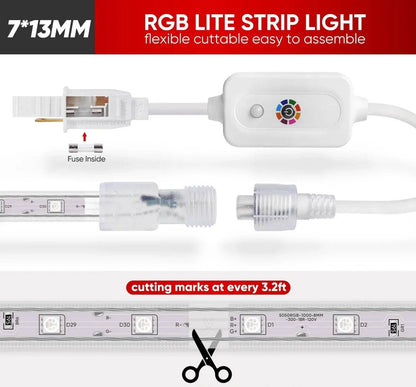 120V Dimmable RGB LED Strip Light - Soft Ambient Lighting for Bedroom, Kitchen, Home Decor - 180 Lumens