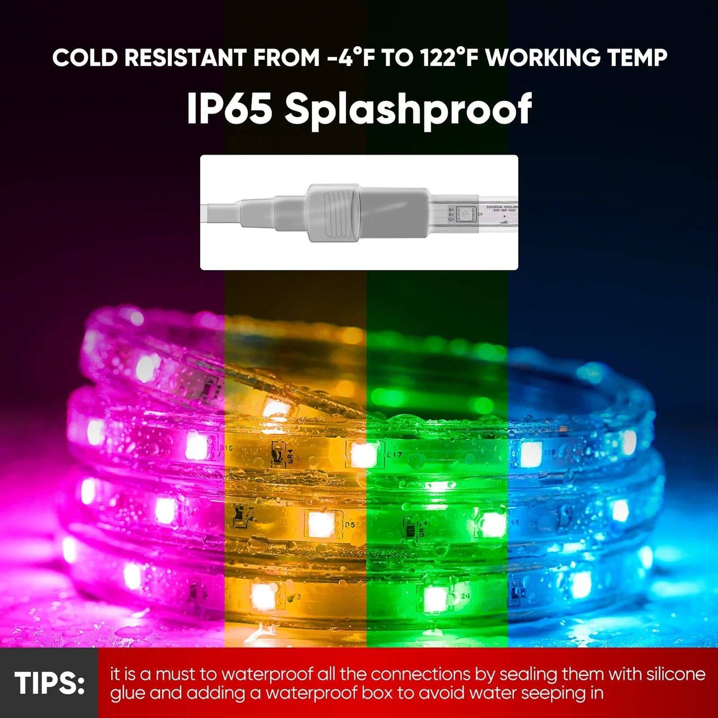 120V Dimmable RGB LED Strip Light - Soft Ambient Lighting for Bedroom, Kitchen, Home Decor - 180 Lumens