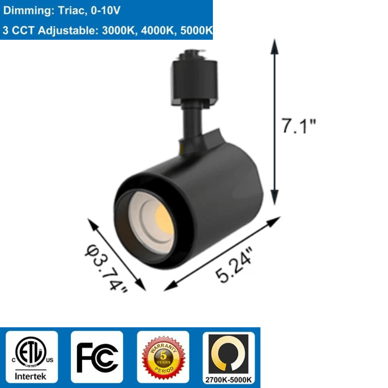 LED Track Light, 30W, Tunable CCT 3000K/4000K/5000K, 3,300 Lumens, 120 VAC