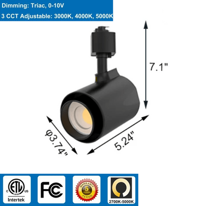 LED Track Light, 30W, Tunable CCT 3000K/4000K/5000K, 3,300 Lumens, 120 VAC