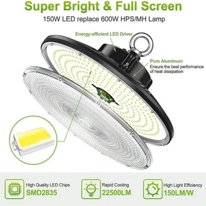 LED UFO High Bay Light, 150W, CCT 5000K, 20,852 Lumens, 100-277 VAC