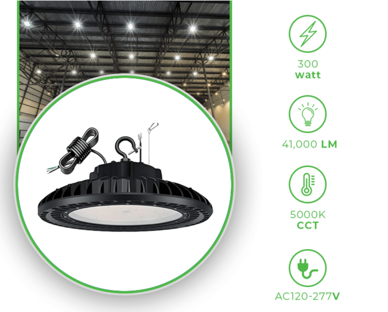 LED UFO High Bay Light, 300W, CCT 5000K, 41,000 Lumens, 120-277 VAC
