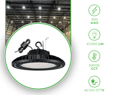 LED UFO High Bay Light, 300W, CCT 5000K, 41,000 Lumens, 120-277 VAC