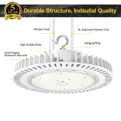 LED UFO High Bay Light, 200W, CCT 5000K, 28000 Lumens, 100-277 VAC