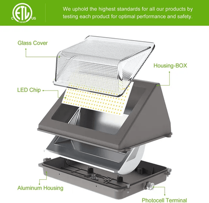 LED Wall Pack Light, 80W/100W/120W, 3500K/4000K/5000K, 120-277 VAC