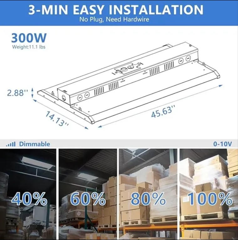 LED Linear High Bay Light, 2ft, 155W, CCT 5000k, 23,200 Lumens, 120-277 VAC