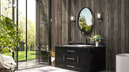Black Oval Metal Frame Mirror – Modern Wall-Mounted Bathroom and Entryway Mirror