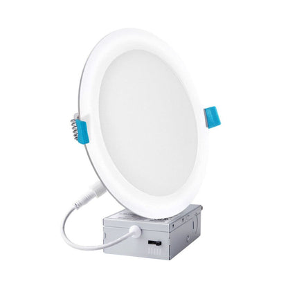 8 Inch Flat Recessed Downlight with Junction Box, 18W, Selectable CCT, 1500 Lumens, 120 VAC