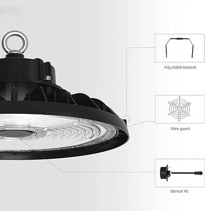 6FT Cord Dimmable Round LED High Bay Light – 240W/200W/150W - Energy-Efficient - High Lumen Output & Haisen 3-Pin Sensor Base