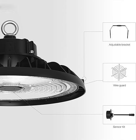 LED UFO High Bay Light, Selectable 150W/120W/100W, and CCT, 22,500 Lumens, Haisen 3-pin Sensor Base