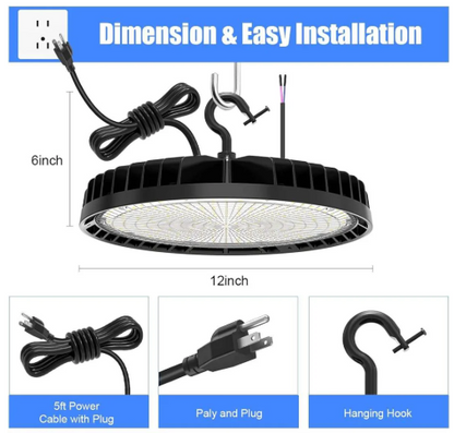 LED UFO High Bay Light, Selectable 240W/200W/150W and CCT, 33,600 Lumens, 100-277 VAC