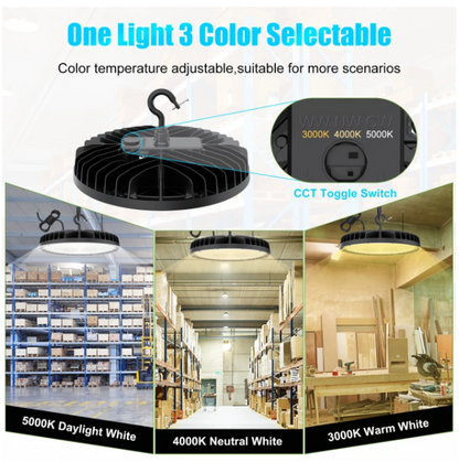 LED UFO High Bay Light, Selectable 90W/120W/150W, 21,000 Lumens, 5000K, 100-277 VAC