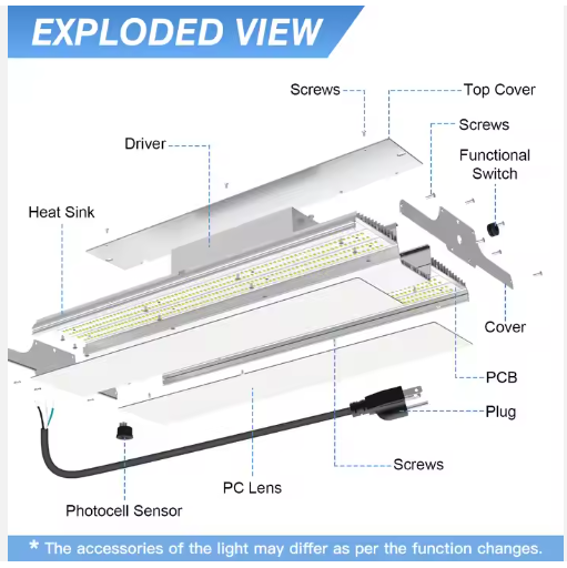LED Linear High Bay Light, 2.2ft, 400W/320W/240W, CCT 4500K/5000K/5700K, 60,000 Lumens, 100-277 VAC