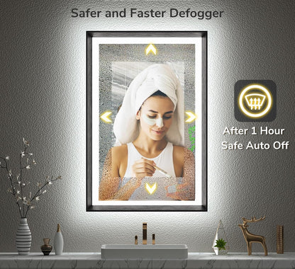 40x30 Black Frontlit LED Bathroom Mirror with 3 CCT – Dimmable - Anti-Fog - Metal Frame
