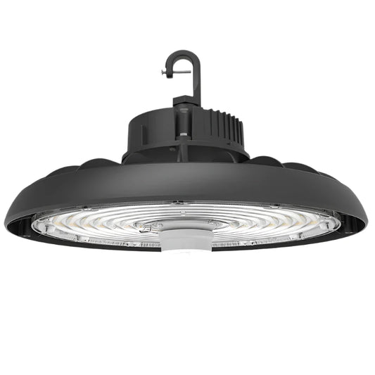 LED UFO High Bay Light, Selectable 240W/200W/150W and CCT, 36,000 Lumens, 120-277 VAC, Audio Jack Sensor Base