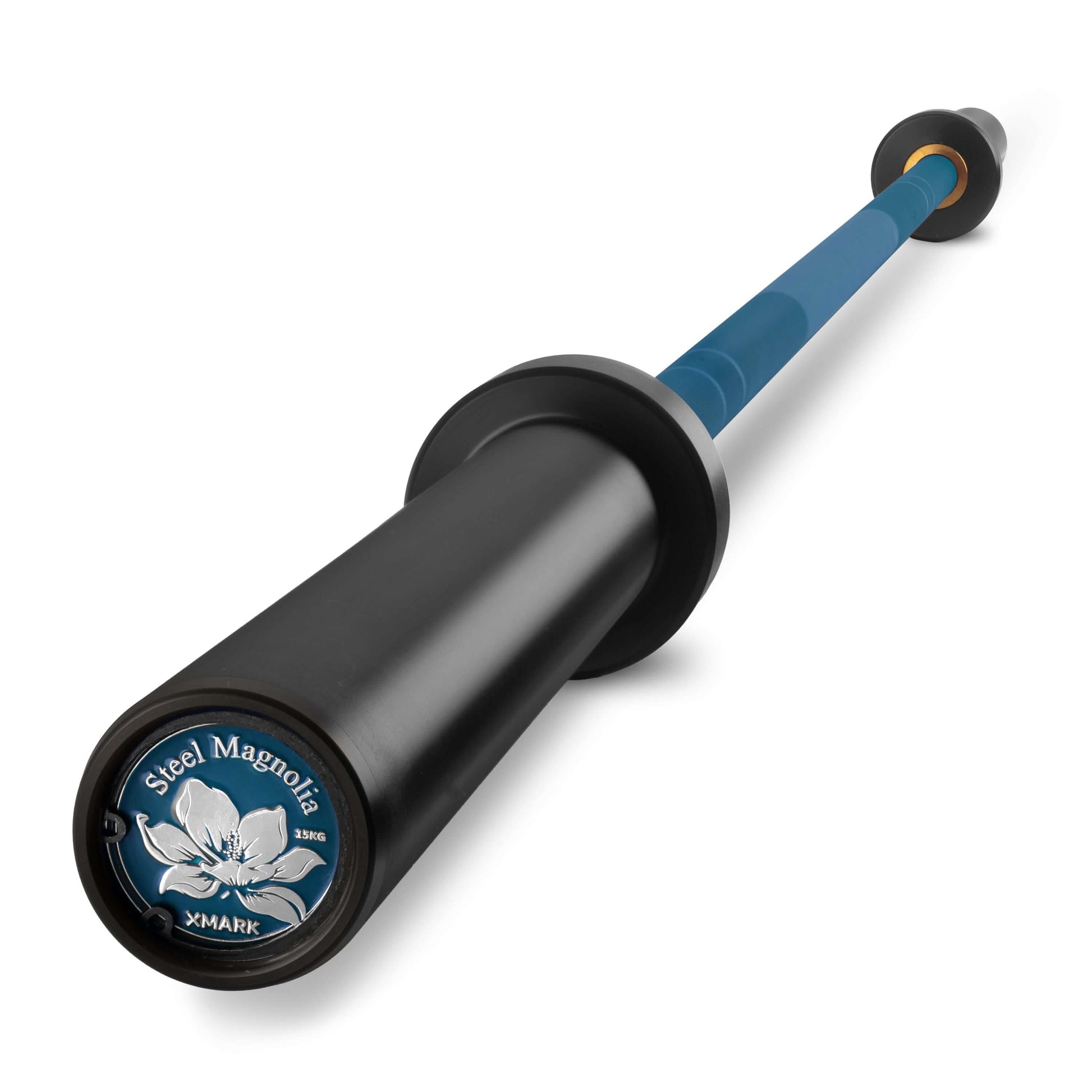 Steel Magnolia 15kg women’s training bar with blue Cerakote finish and needle bearings for smooth Olympic lifts.