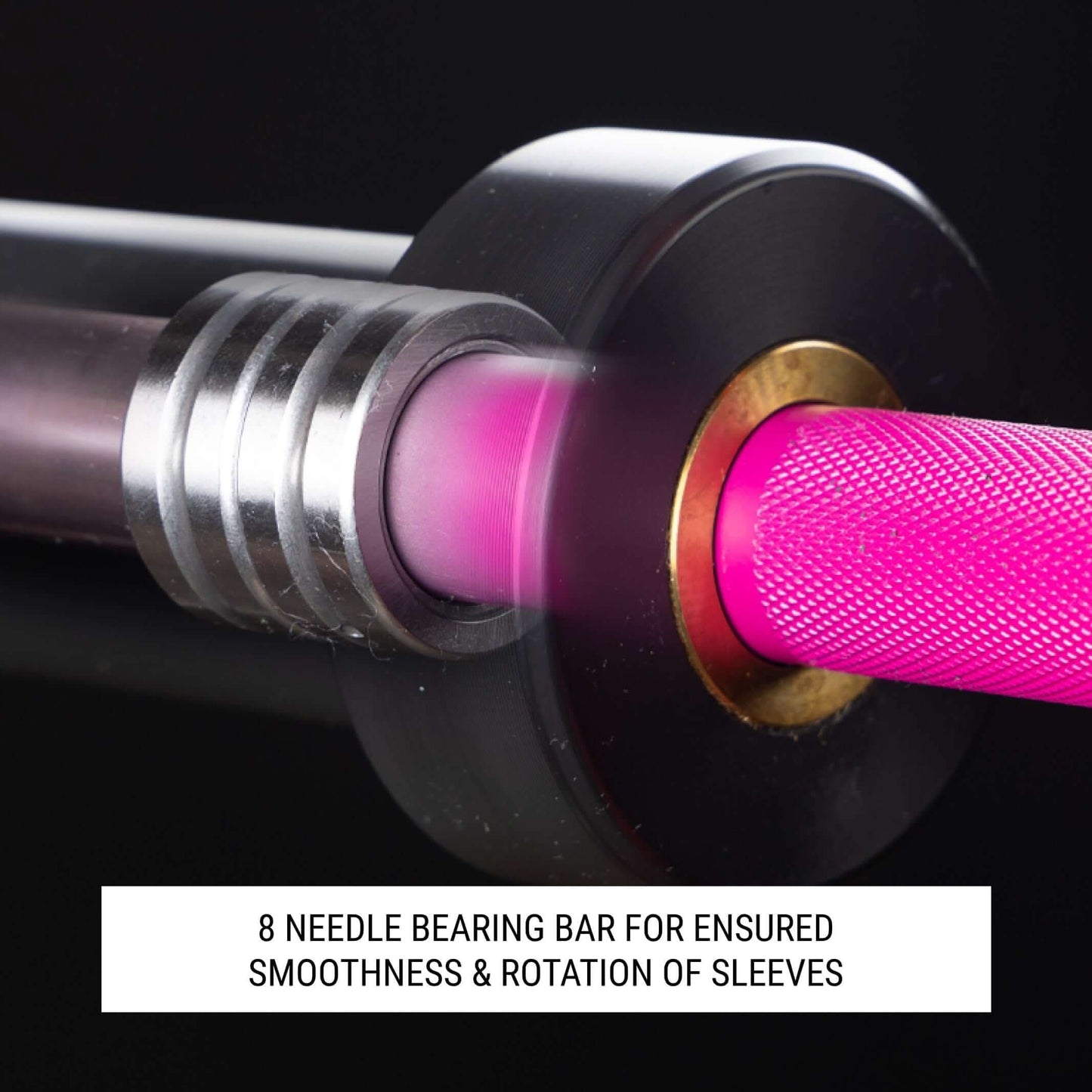 Close-up of a training bar showcasing its 8 needle bearings for smooth sleeve rotation.