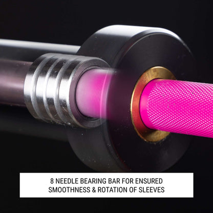 Close-up of a training bar showcasing its 8 needle bearings for smooth sleeve rotation.